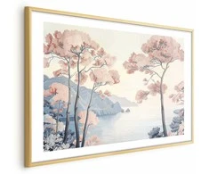 Artgeist Plakatas - Ocean Cliffs and Trees; Delicate Motif in Pastel Colors