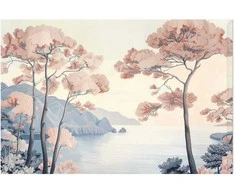 Artgeist Plakatas - Ocean Cliffs and Trees; Delicate Motif in Pastel Colors