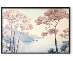 Artgeist Plakatas - Ocean Cliffs and Trees; Delicate Motif in Pastel Colors
