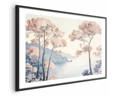 Artgeist Plakatas - Ocean Cliffs and Trees; Delicate Motif in Pastel Colors