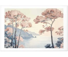 Artgeist Plakatas - Ocean Cliffs and Trees; Delicate Motif in Pastel Colors