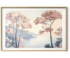 Artgeist Plakatas - Ocean Cliffs and Trees; Delicate Motif in Pastel Colors