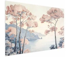 Artgeist Plakatas - Ocean Cliffs and Trees; Delicate Motif in Pastel Colors