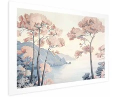 Artgeist Plakatas - Ocean Cliffs and Trees; Delicate Motif in Pastel Colors