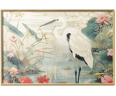 Artgeist Plakatas - Over the Asian Pond - illustration in the Japanese print style featuring a heron