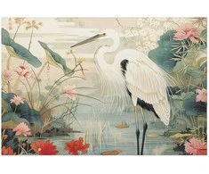 Artgeist Plakatas - Over the Asian Pond - illustration in the Japanese print style featuring a heron