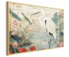 Artgeist Plakatas - Over the Asian Pond - illustration in the Japanese print style featuring a heron