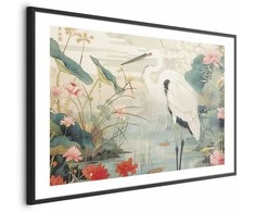 Artgeist Plakatas - Over the Asian Pond - illustration in the Japanese print style featuring a heron