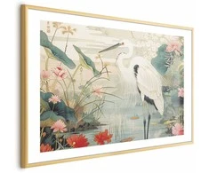 Artgeist Plakatas - Over the Asian Pond - illustration in the Japanese print style featuring a heron