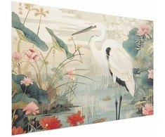 Artgeist Plakatas - Over the Asian Pond - illustration in the Japanese print style featuring a heron