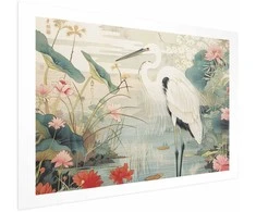 Artgeist Plakatas - Over the Asian Pond - illustration in the Japanese print style featuring a heron