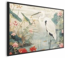 Artgeist Plakatas - Over the Asian Pond - illustration in the Japanese print style featuring a heron