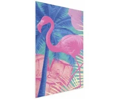 Artgeist Plakatas - Rožinė Flamingo - abstract flamingo against a background of palm trees and ice cubes