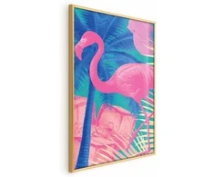 Artgeist Plakatas - Rožinė Flamingo - abstract flamingo against a background of palm trees and ice cubes