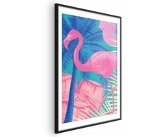 Artgeist Plakatas - Rožinė Flamingo - abstract flamingo against a background of palm trees and ice cubes