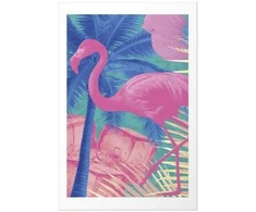Artgeist Plakatas - Rožinė Flamingo - abstract flamingo against a background of palm trees and ice cubes