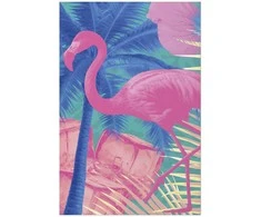 Artgeist Plakatas - Rožinė Flamingo - abstract flamingo against a background of palm trees and ice cubes