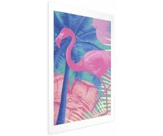 Artgeist Plakatas - Rožinė Flamingo - abstract flamingo against a background of palm trees and ice cubes
