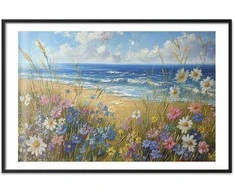 Artgeist Plakatas - Seascape – wildflowers and a view of the rough sea