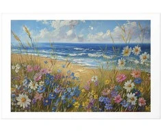Artgeist Plakatas - Seascape – wildflowers and a view of the rough sea