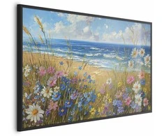 Artgeist Plakatas - Seascape – wildflowers and a view of the rough sea