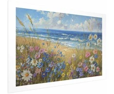 Artgeist Plakatas - Seascape – wildflowers and a view of the rough sea