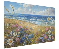 Artgeist Plakatas - Seascape – wildflowers and a view of the rough sea