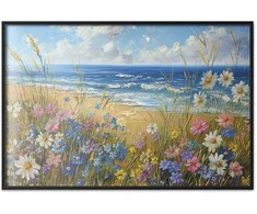 Artgeist Plakatas - Seascape – wildflowers and a view of the rough sea