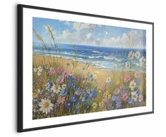 Artgeist Plakatas - Seascape – wildflowers and a view of the rough sea