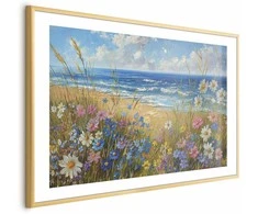 Artgeist Plakatas - Seascape – wildflowers and a view of the rough sea