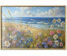 Artgeist Plakatas - Seascape – wildflowers and a view of the rough sea