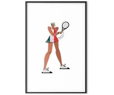 Artgeist Plakatas - Tennis Player with a Racket on a Baltas Background - Illustration