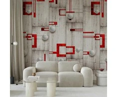 Artgeist Tapetas - Concrete, red frames and baltas knobs
