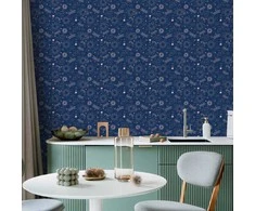 Artgeist Tapetas - Cosmic Fantasy - Pattern with Suns - Moons - and Dragonflies on a Dark Background.