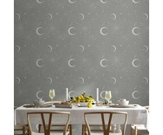 Artgeist Tapetas - Cosmic Fireworks - Elegant pattern with moons and stars on a pilka background.