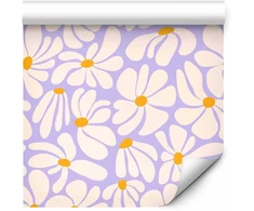 Artgeist Tapetas - Cute Creamy Little Flowers - Small flowers with creamy - wind-blown petals on a mėlynas background.