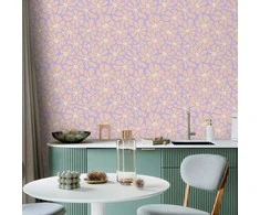 Artgeist Tapetas - Cute Light-rusvai gelsvas Little Flowers - Small flowers with beige - undulating petals on a mėlynas background.