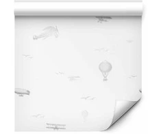 Artgeist Tapetas - Drawing - Airplanes - balloons - and airships against a sky full of birds.