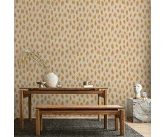 Artgeist Tapetas - Drawn Pattern in Dots and Spots - in shades of oranžinis and ecru.