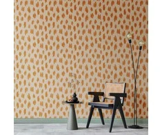 Artgeist Tapetas - Drawn Pattern in Dots and Spots - in shades of oranžinis and ecru.