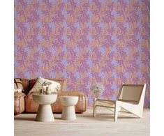Artgeist Tapetas - Exotic - Two-Tone Flowers - Flowers in violetinė and oranžinis on a mėlynas background.