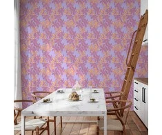 Artgeist Tapetas - Exotic - Two-Tone Flowers - Flowers in violetinė and oranžinis on a mėlynas background.