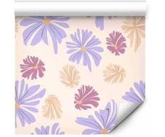 Artgeist Tapetas - Floating Flowers - Tiny - wind-borne flowers in three colors - on a light background.