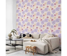 Artgeist Tapetas - Floating Flowers - Tiny - wind-borne flowers in three colors - on a light background.