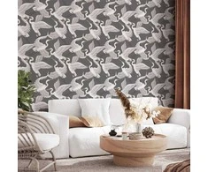 Artgeist Tapetas - Flying birds – a delicate pattern of baltas and pilkas herons on a pilkas background