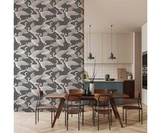 Artgeist Tapetas - Flying birds – a delicate pattern of baltas and pilkas herons on a pilkas background