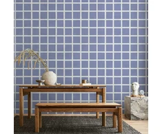 Artgeist Tapetas - Lines and Symmetry - Expressive Baltas Grid on a Mėlyna Background
