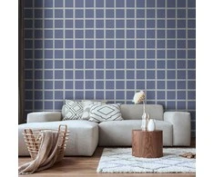 Artgeist Tapetas - Lines and Symmetry - Expressive Baltas Grid on a Mėlyna Background