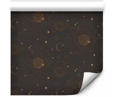 Artgeist Tapetas - Night Sky - Artistic Composition of Suns and Planets on a Juodas Background.