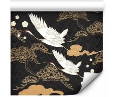 Artgeist Tapetas - Oriental impressions - decorative pattern with a motif of flying cranes on a dark background